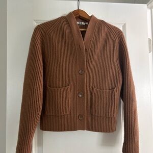 Uniqlo Women's Camel Tan Ribbed 100% Wool Cardigan